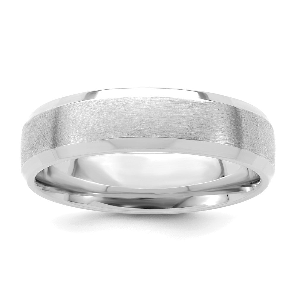 14k White Gold 6mm Heavyweight Comfort Fit Brushed Satin with Polished Beveled Edge Wedding Band Size 12