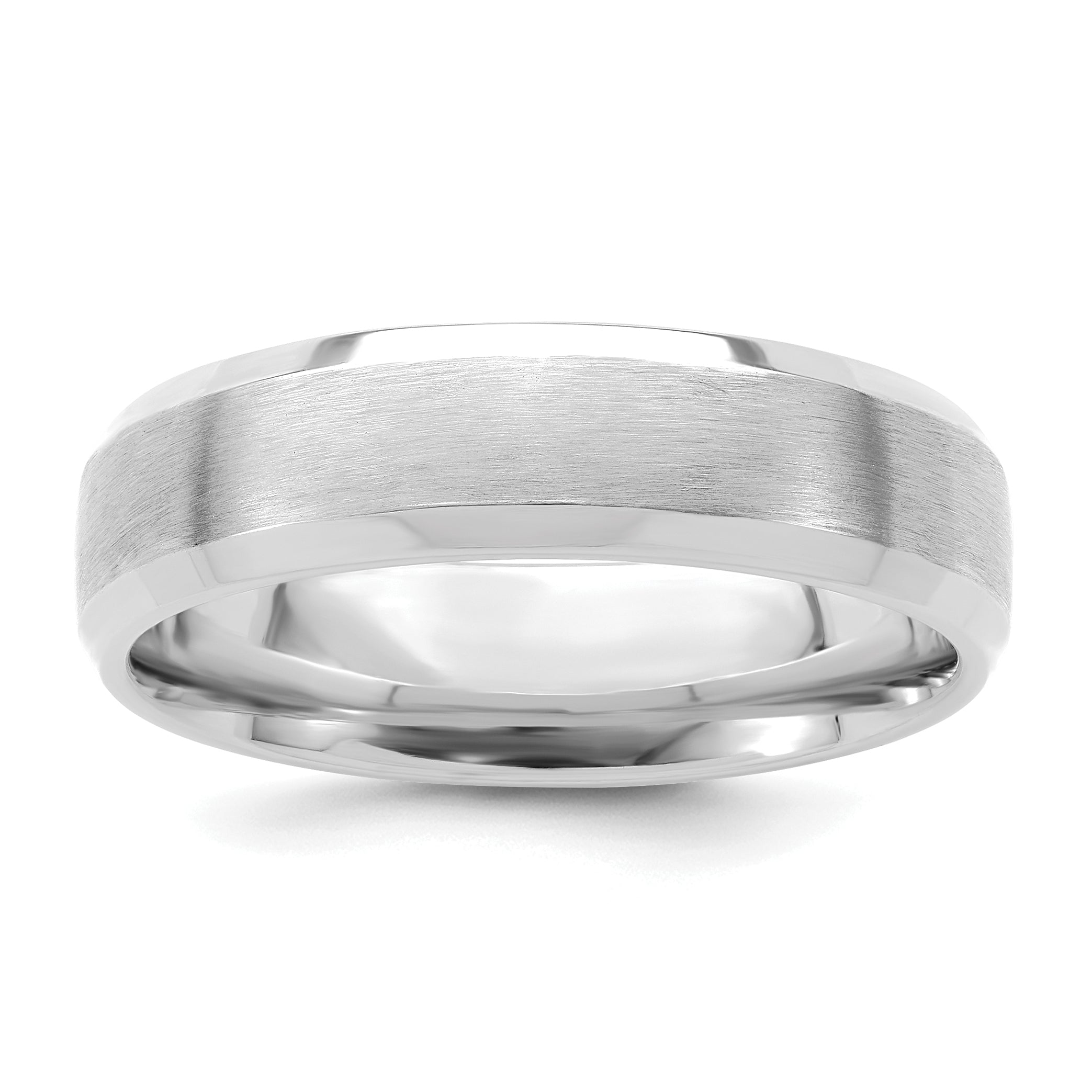 14k White Gold 6mm Standard Weight Comfort Fit Brushed Satin with Polished Beveled Edge Wedding Band Size 12