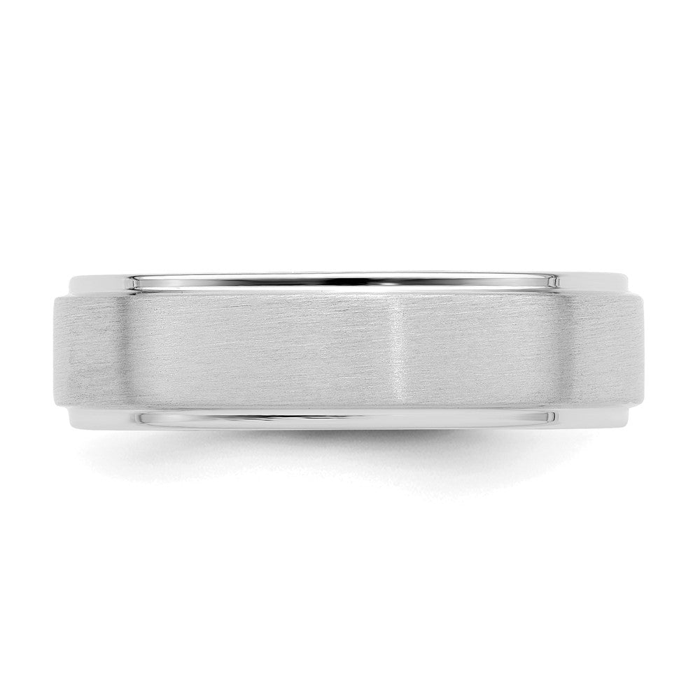 14k White Gold 6mm Heavyweight Comfort Fit Brushed Satin/Polished Stepped Edge Wedding Band Size 13