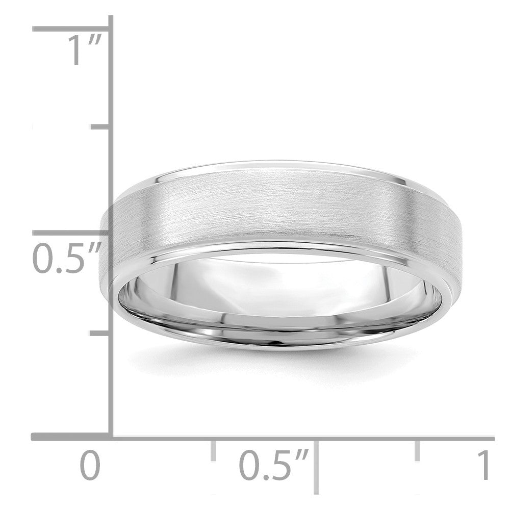 14k White Gold 6mm Heavyweight Comfort Fit Brushed Satin/Polished Stepped Edge Wedding Band Size 13