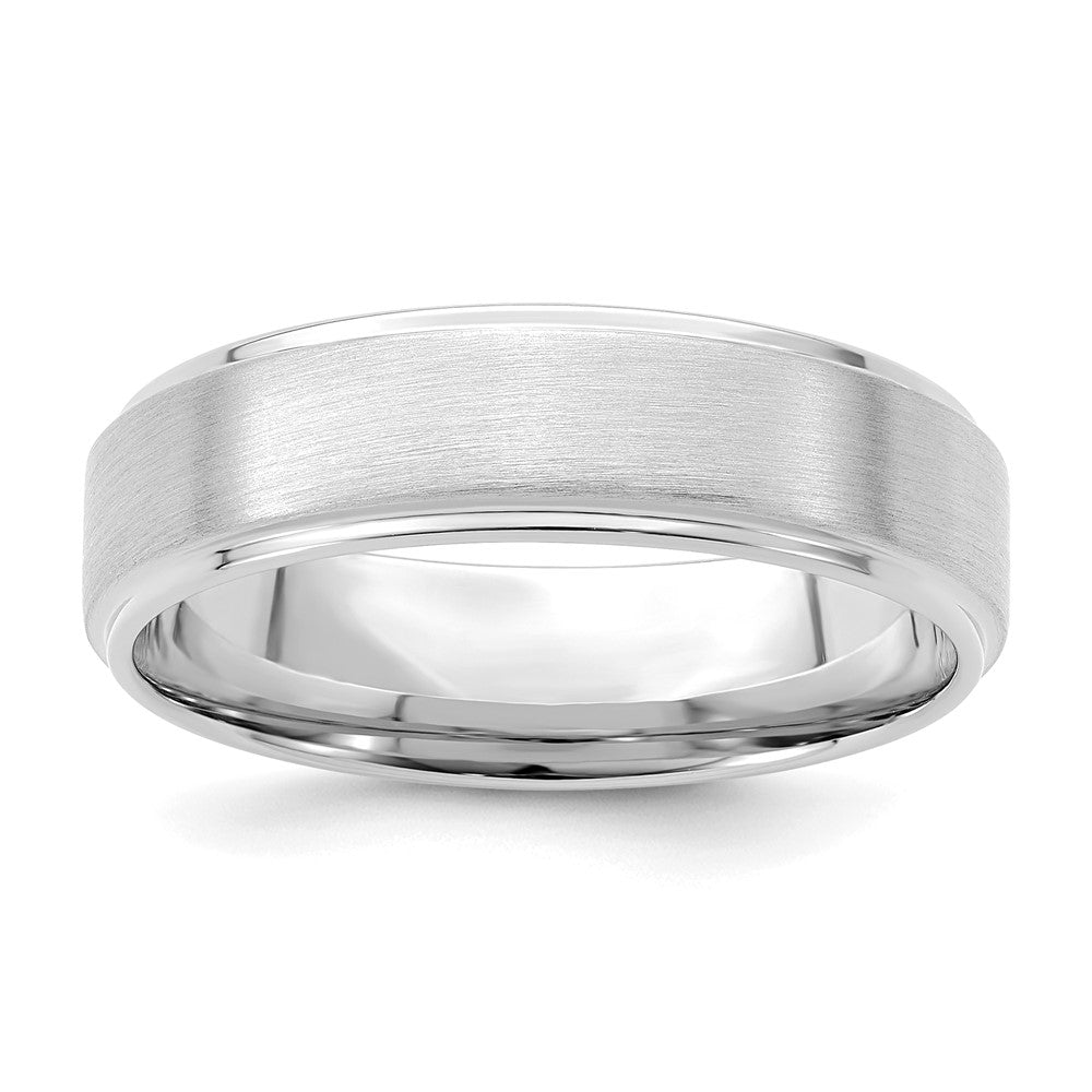 14k White Gold 6mm Heavyweight Comfort Fit Brushed Satin/Polished Stepped Edge Wedding Band Size 13