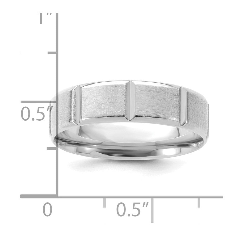 14k White Gold 6mm Standard Weight Comfort Fit Brushed/Polished Beveled Edge with Vertical Lines Wedding Band Size 8