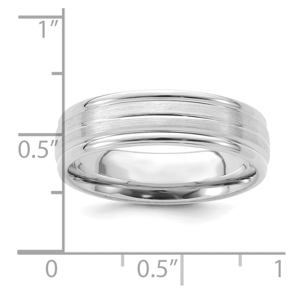 14k White Gold 6mm Lightweight Comfort Fit Brushed Satin with Center Line Fancy Wedding Band Size 10.5