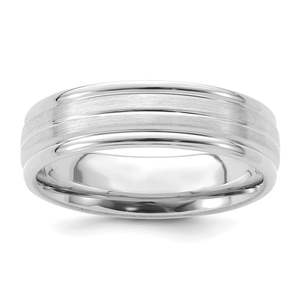 14k White Gold 6mm Lightweight Comfort Fit Brushed Satin with Center Line Fancy Wedding Band Size 12