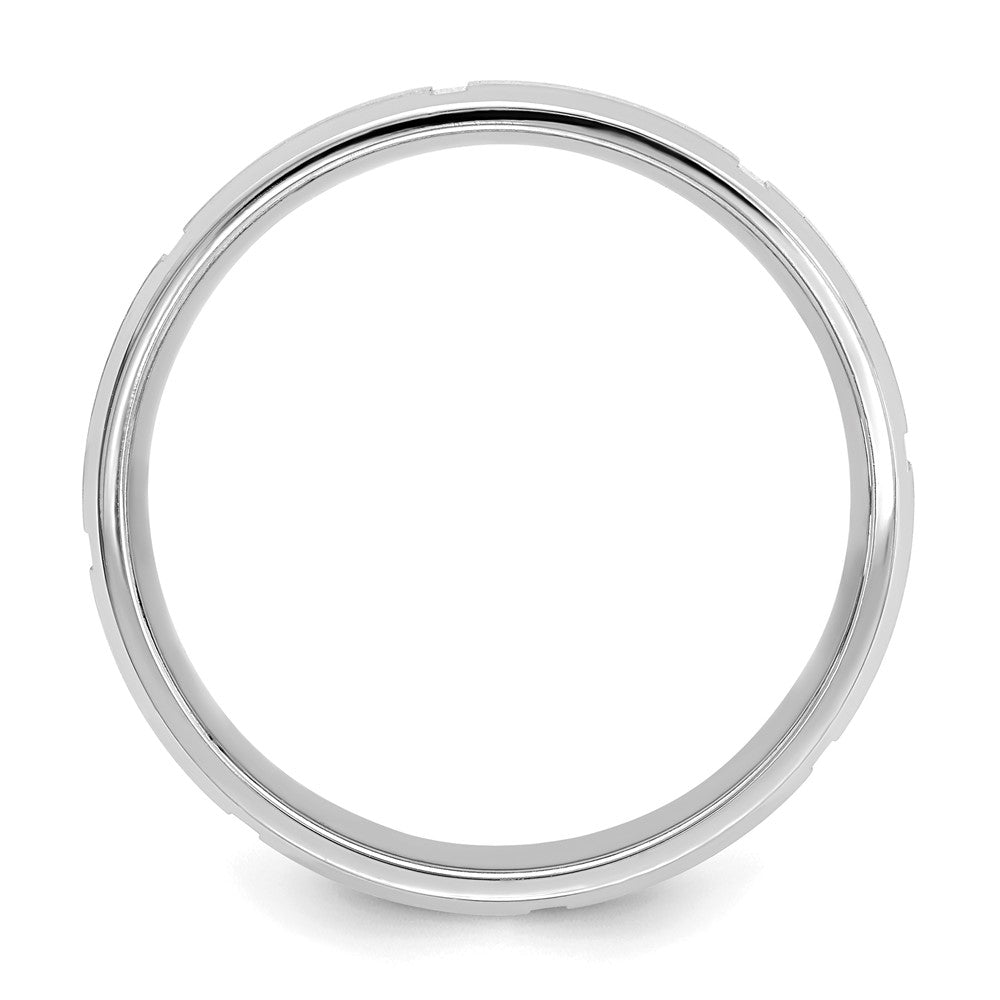 14k White Gold 6mm Standard Weight Comfort Fit Brushed/Polished Beveled Edge with Vertical Lines Wedding Band Size 9