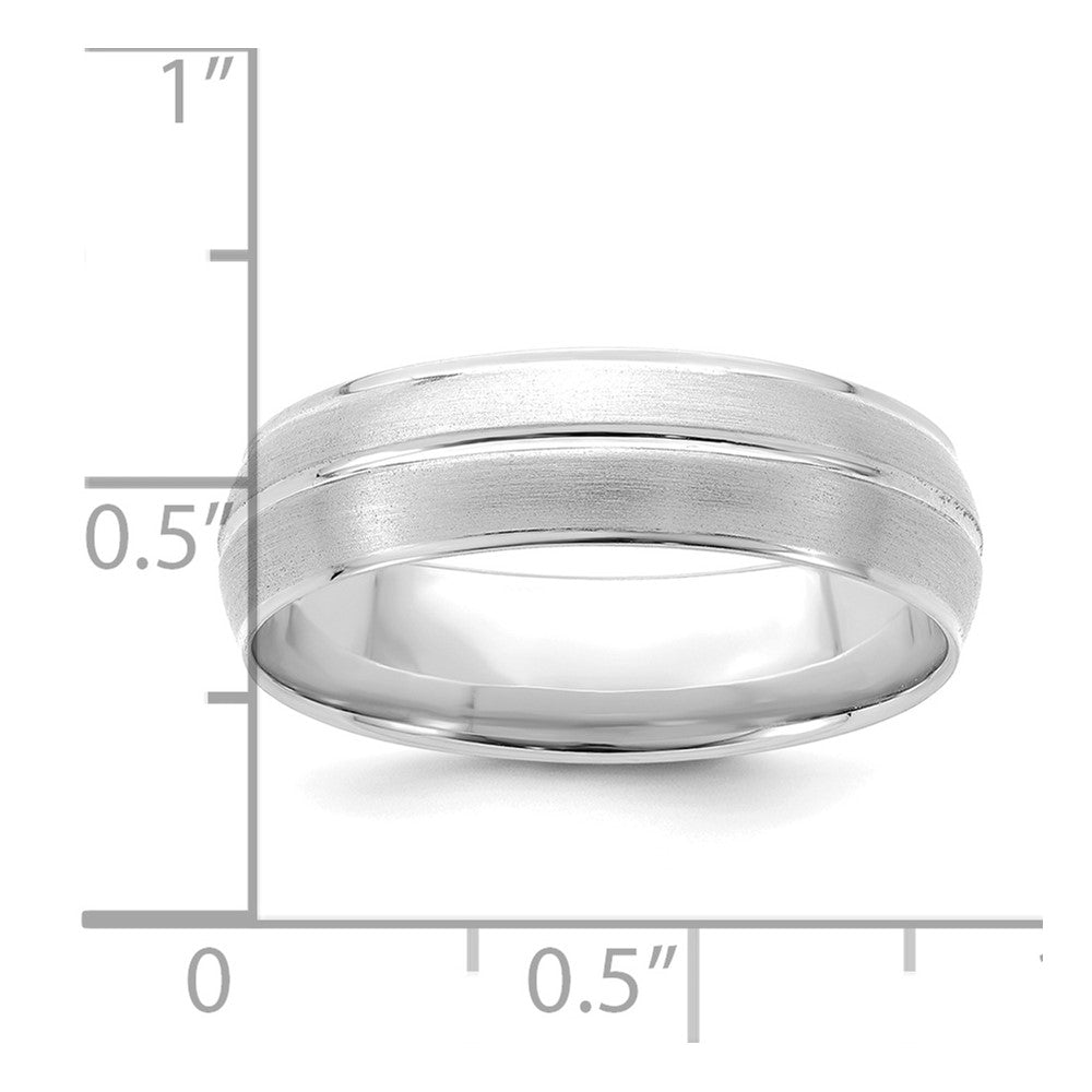 14k White Gold 6mm Standard Weight Comfort Fit Brushed/Polished Center Line Wedding Band Size 9.5