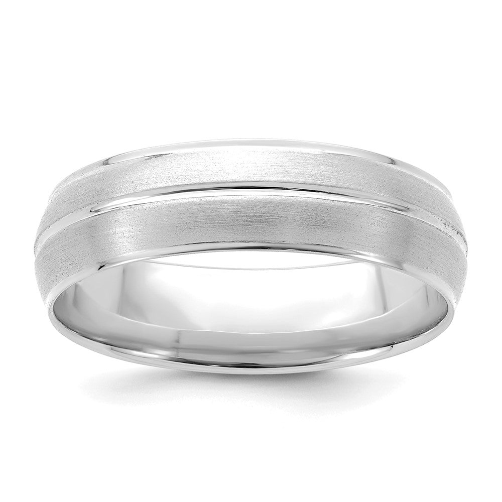 14k White Gold 6mm Standard Weight Comfort Fit Brushed/Polished Center Line Wedding Band Size 9