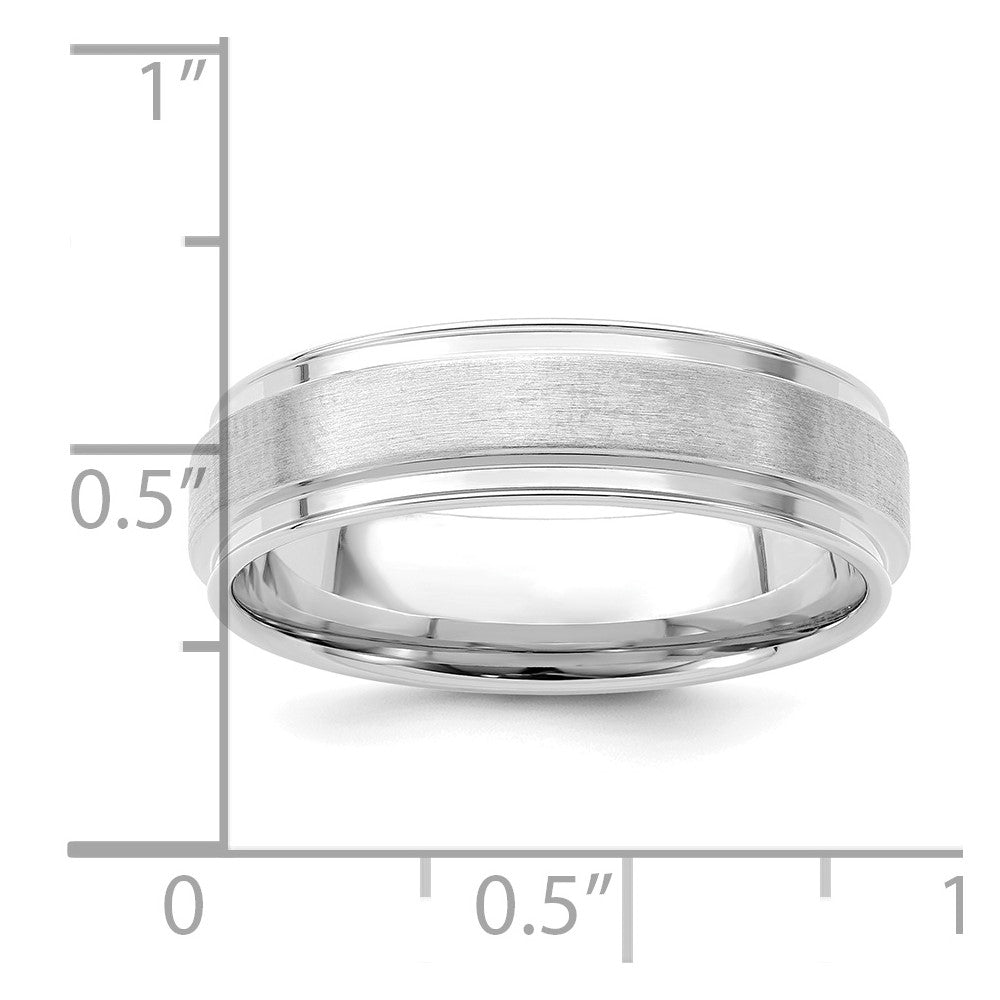 14k White Gold 6mm Standard Weight Comfort Fit Brushed Satin Fancy Wedding Band Size 11