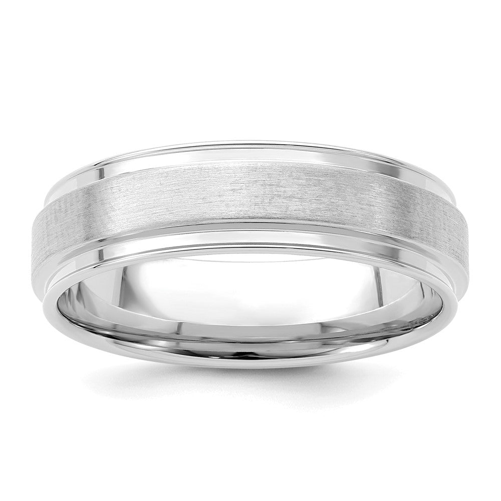 14k White Gold 6mm Standard Weight Comfort Fit Brushed Satin Fancy Wedding Band Size 7.5