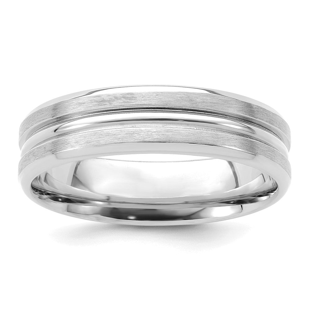 14k White Gold 6mm Heavyweight Comfort Fit Brushed Satin with Center Groove Wedding Band Size 8