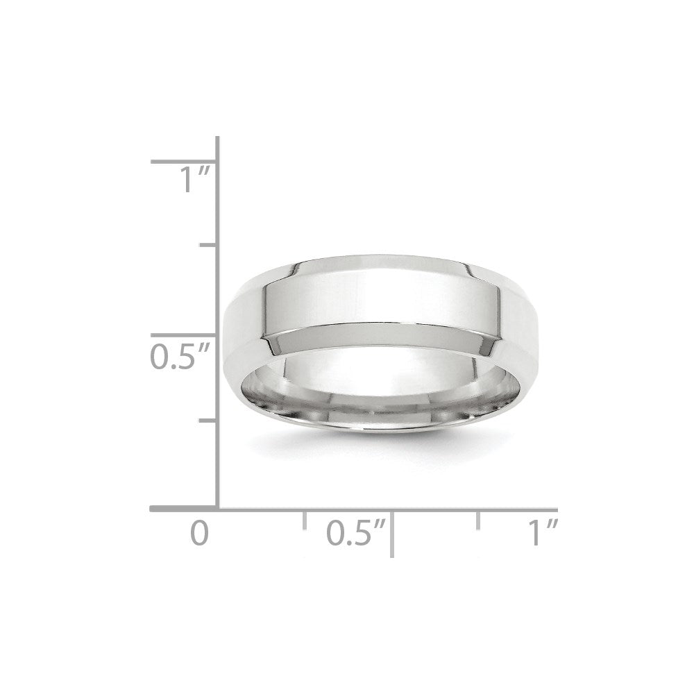 10k White Gold 7mm Beveled Edge Comfort Fit Wedding Band Size 6.5