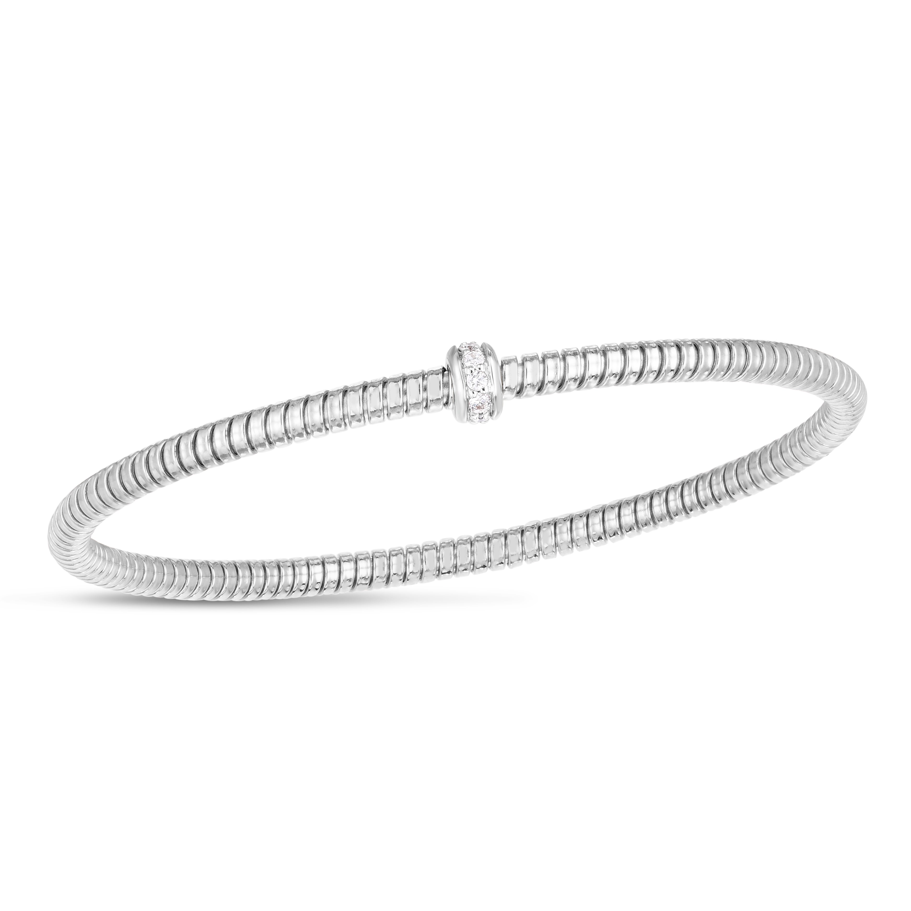 14K White Gold .15ct Diamond Stretch Tubogas Bangle. 