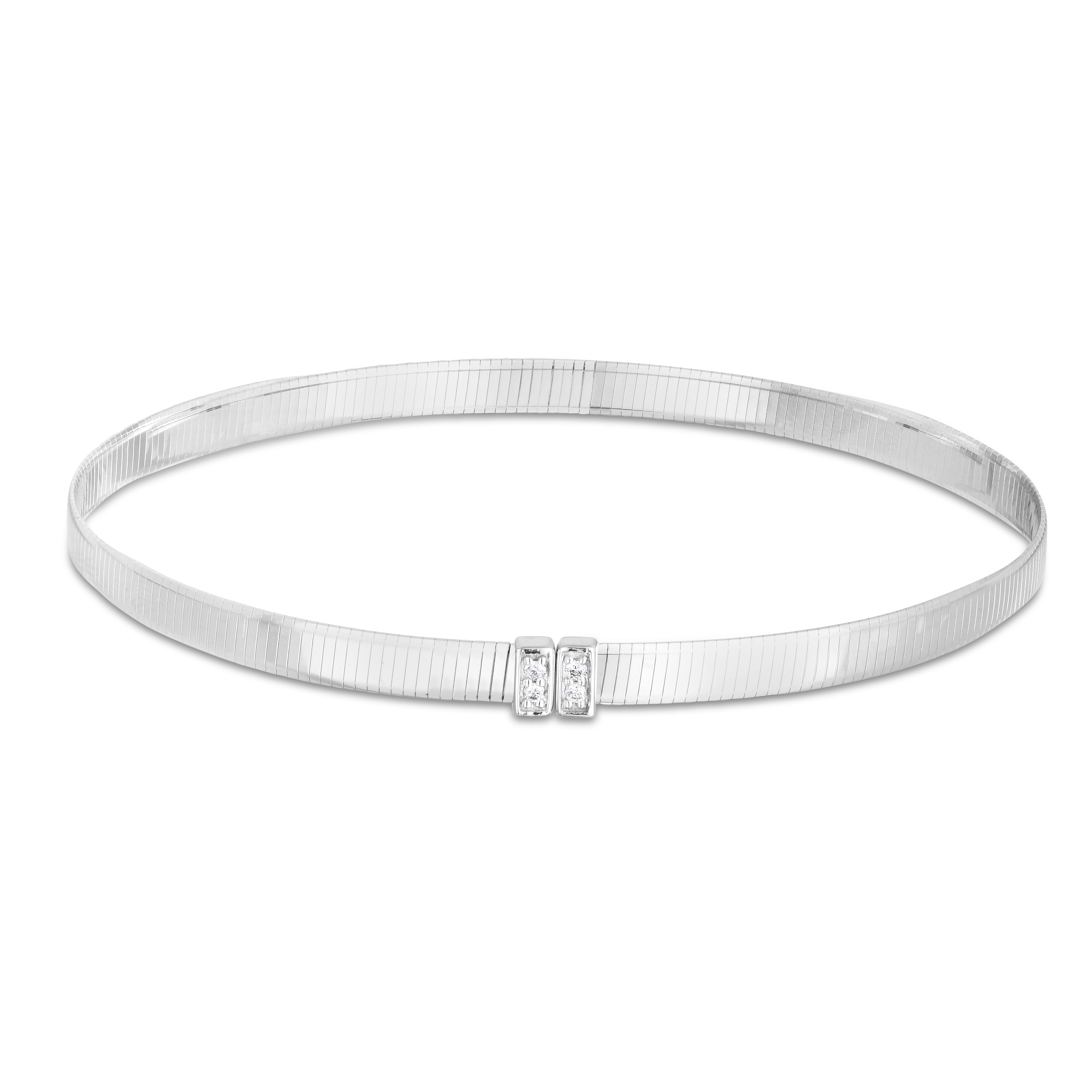 14K White Gold Omega .04ct Diamond Cuff Bangle