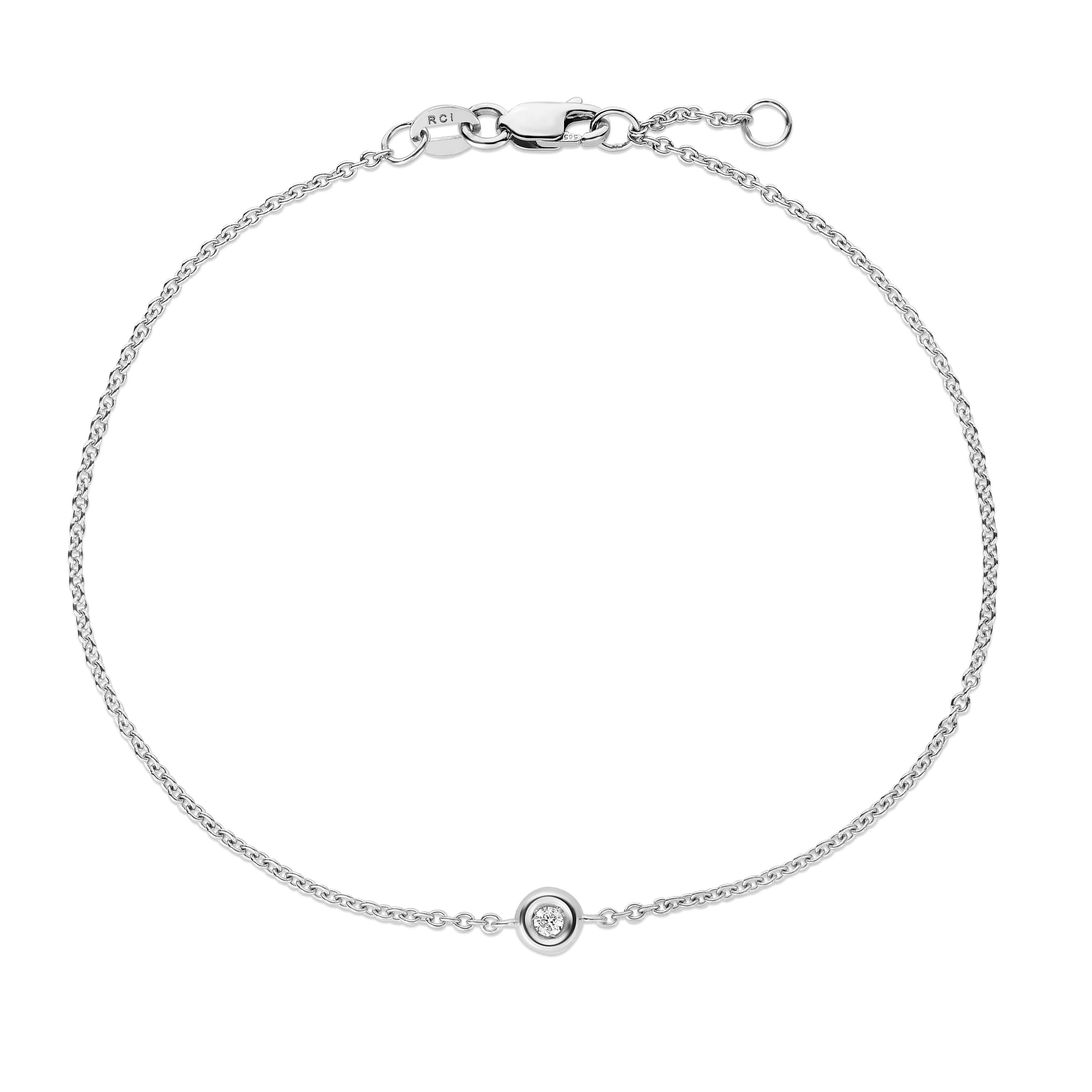 14K White Gold .02ct Diamond Solitaire 7" Bracelet with Lobster Clasp. Includes 6.5" extender.