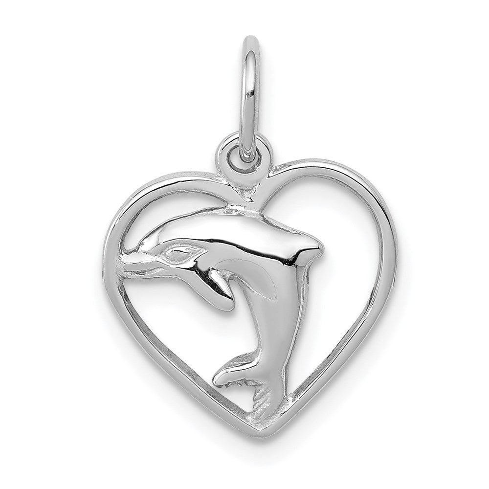 14k White Gold Dolphin in Heart Charm