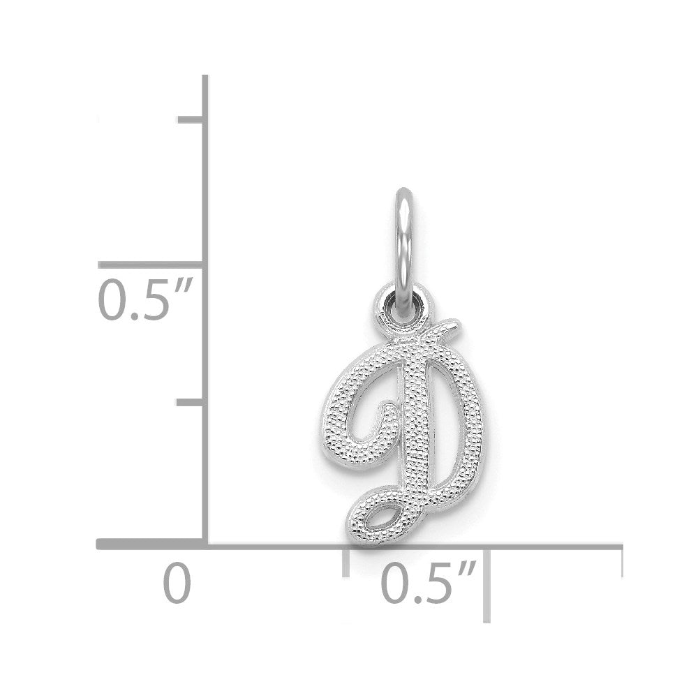 14KW White Gold Casted Script Letter D Initial Charm