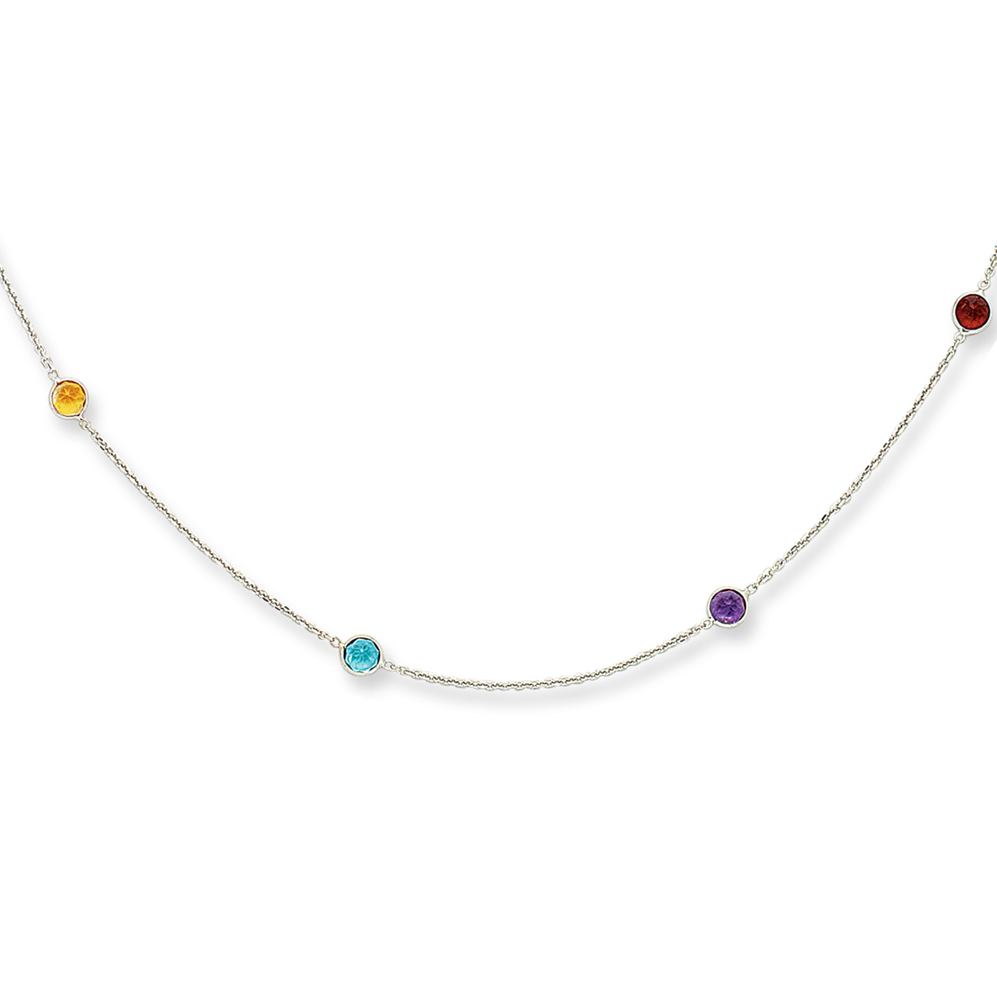 14K White Gold 7" Semi-Precious (Garnet, Peridot, Amethyst, Citrine, Blue Topaz) Bracelet