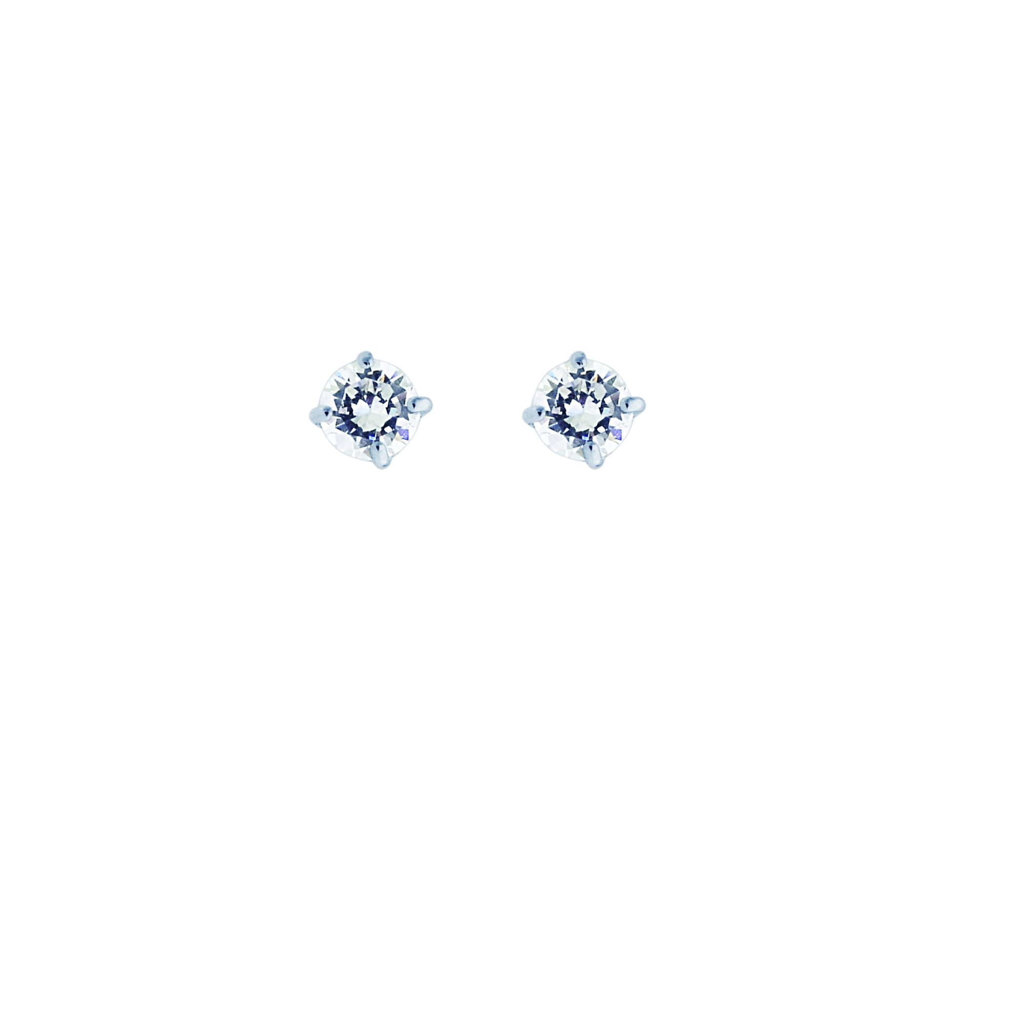 14K White Gold 4mm Round CZ Stud Earring