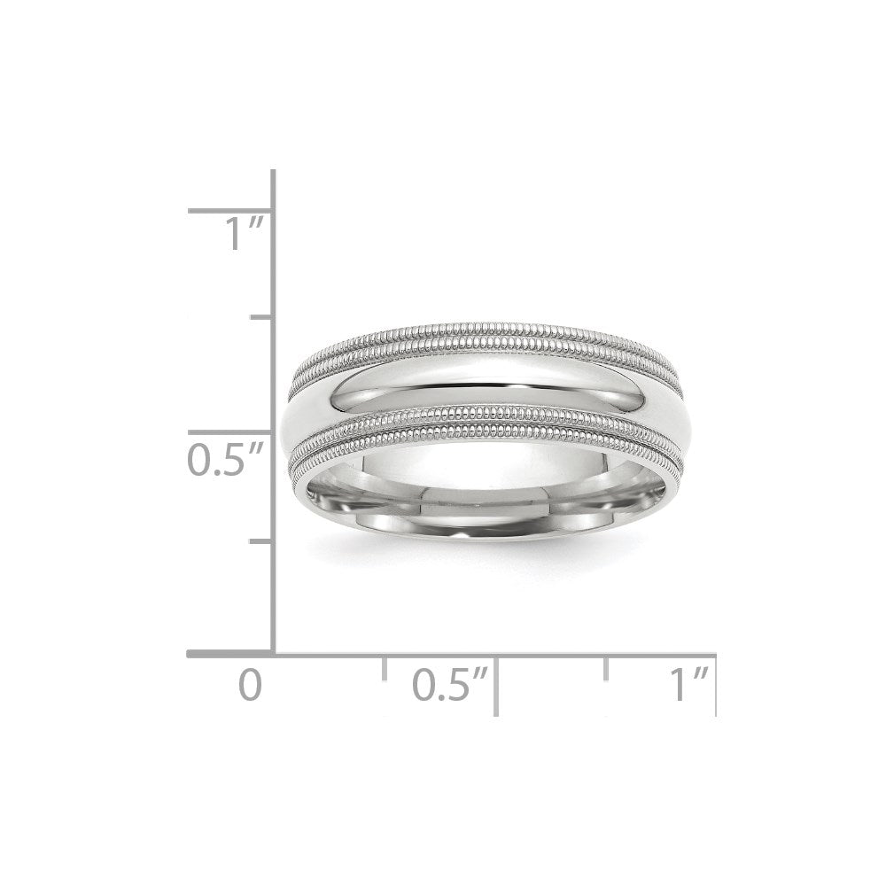 10k White Gold 7mm Double Milgrain Comfort Fit Wedding Band Size 4