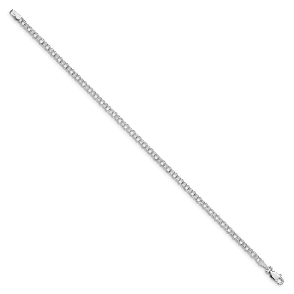 14k White Gold 3mm Solid Double Link Charm Bracelet