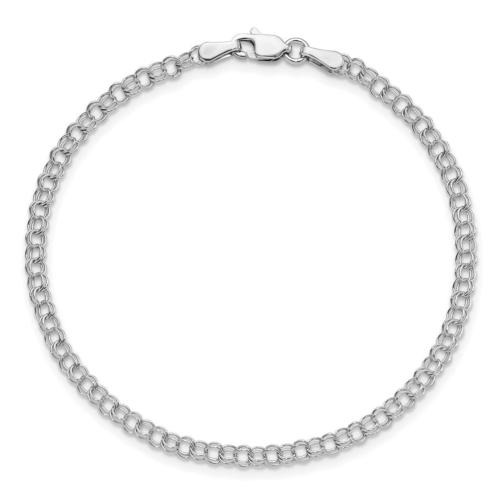 14k White Gold 3mm Solid Double Link Charm Bracelet