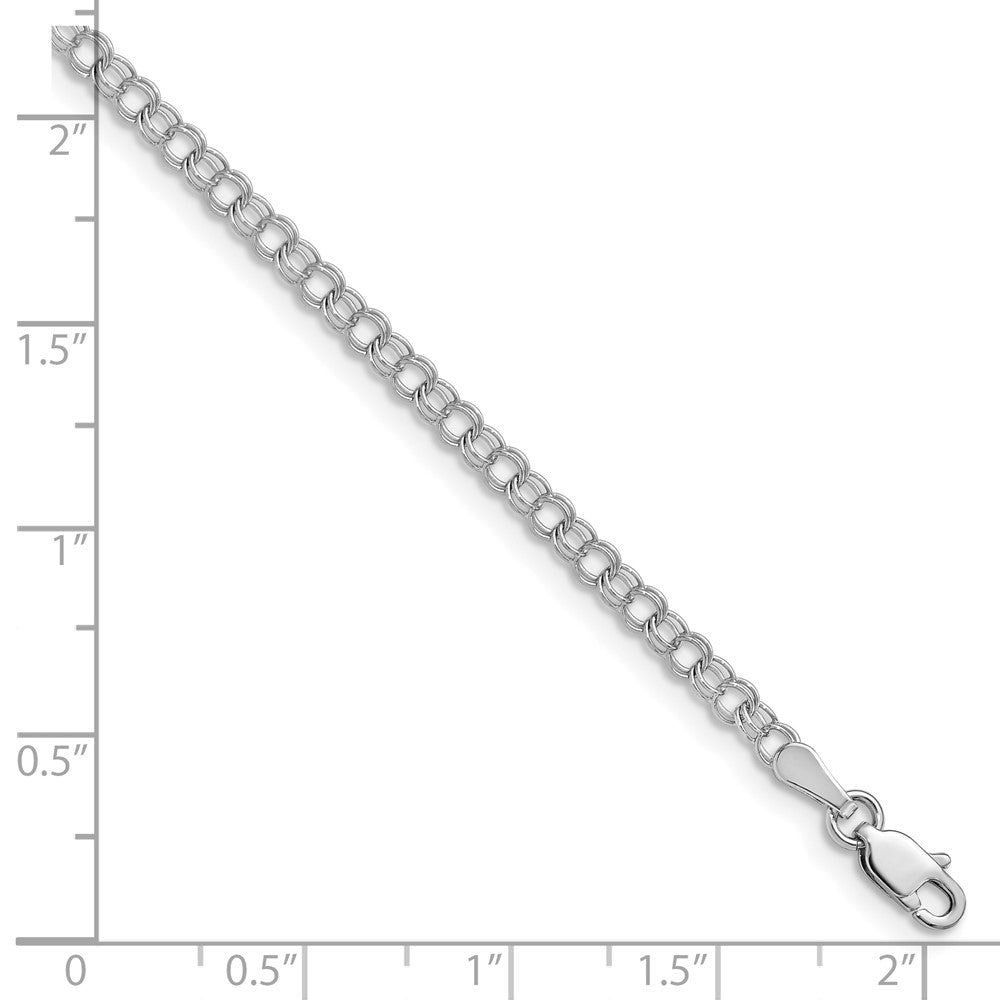 14k White Gold 3mm Solid Double Link Charm Bracelet