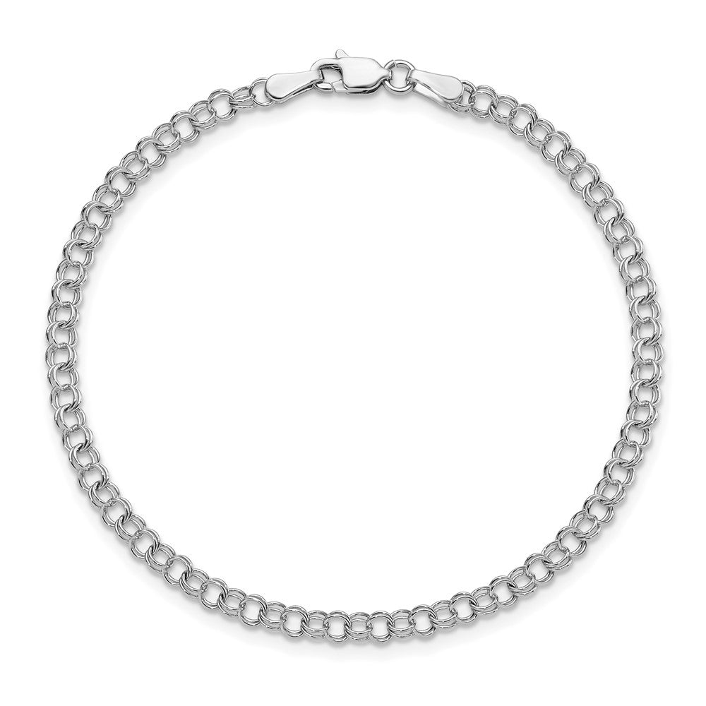 14k White Gold 3.5mm Solid Double Link Charm Bracelet