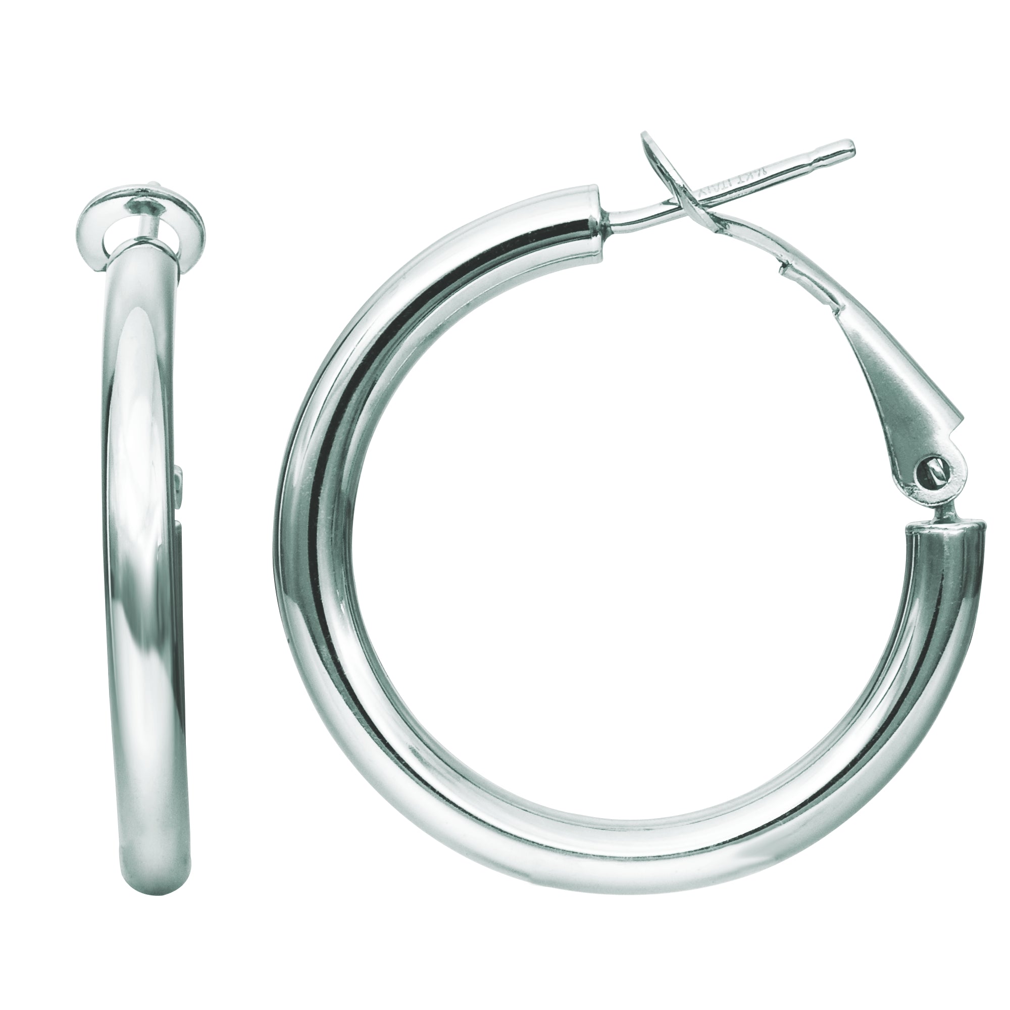 14K White Gold 2x20mm Polished Omega Back Hoop Earring