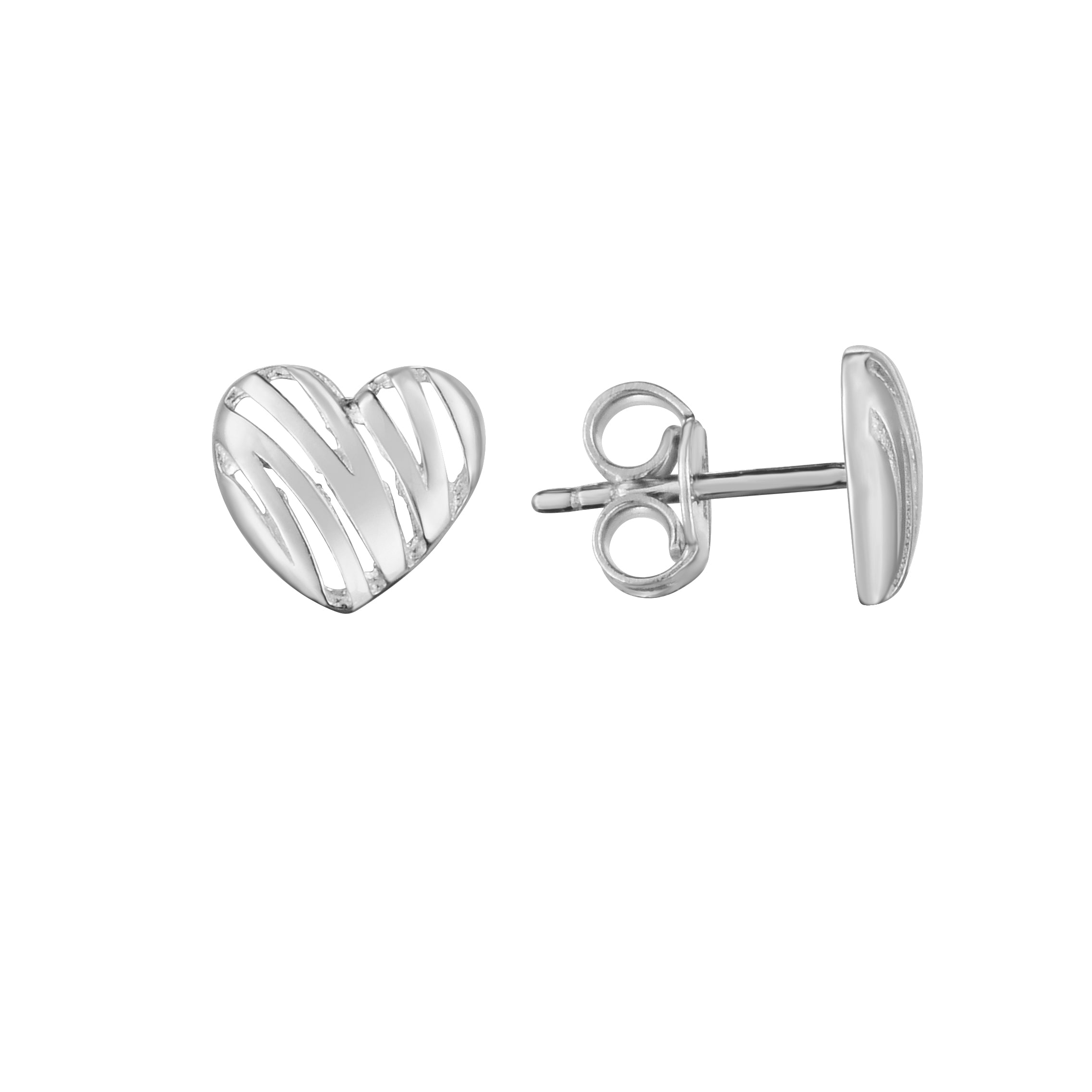 14k White Gold Polished Scribble Heart Studs with Push Back Clasp