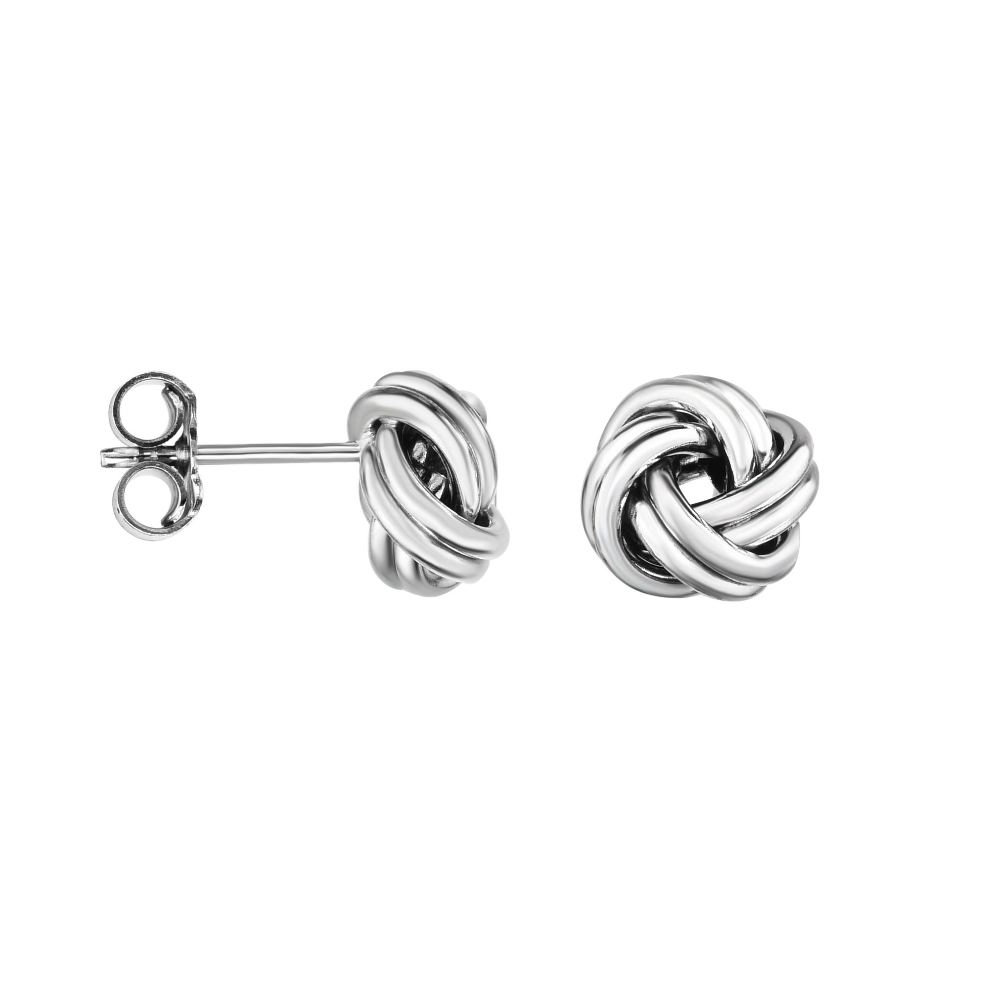 14K White Gold Polished Multi-Row Love Knot Stud Earring