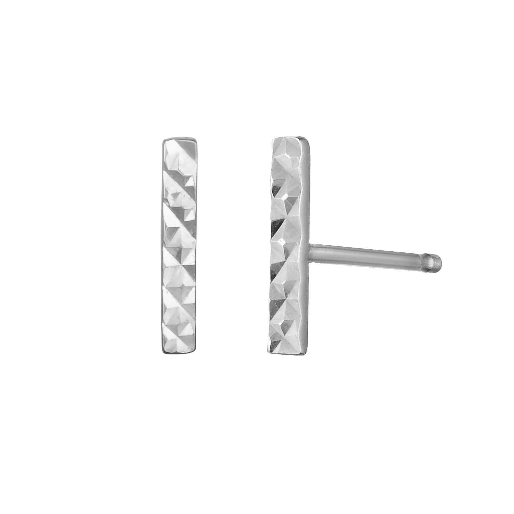 14K White Gold Diamond Cut Bar Stud Earring