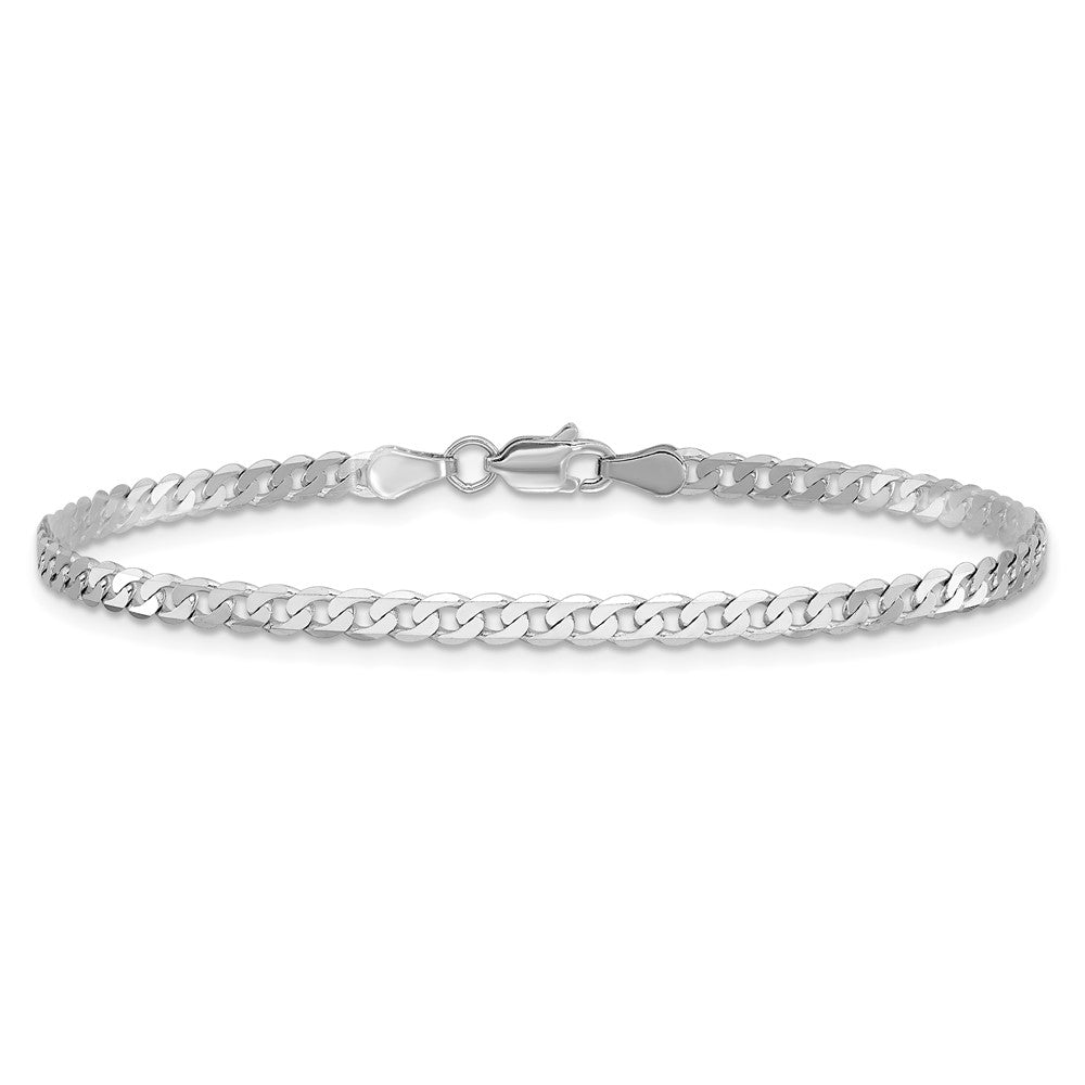 14K White Gold 8 inch 2.9mm Flat Beveled Curb with Lobster Clasp Bracelet