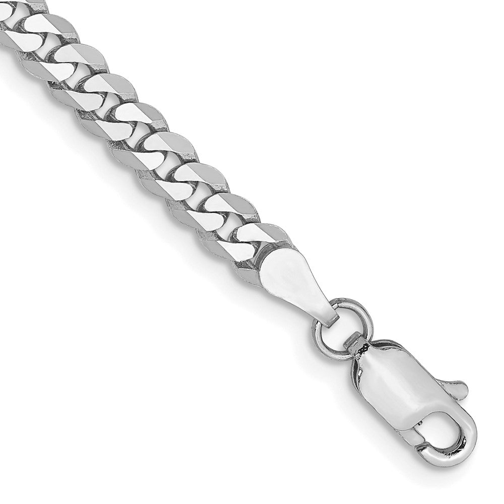 14K White Gold 8 inch 3.9mm Flat Beveled Curb with Lobster Clasp Bracelet