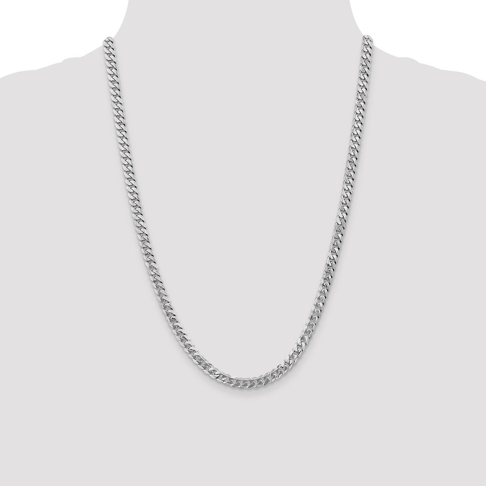 14K White Gold 24 inch 5.75mm Flat Beveled Curb with Lobster Clasp Chain