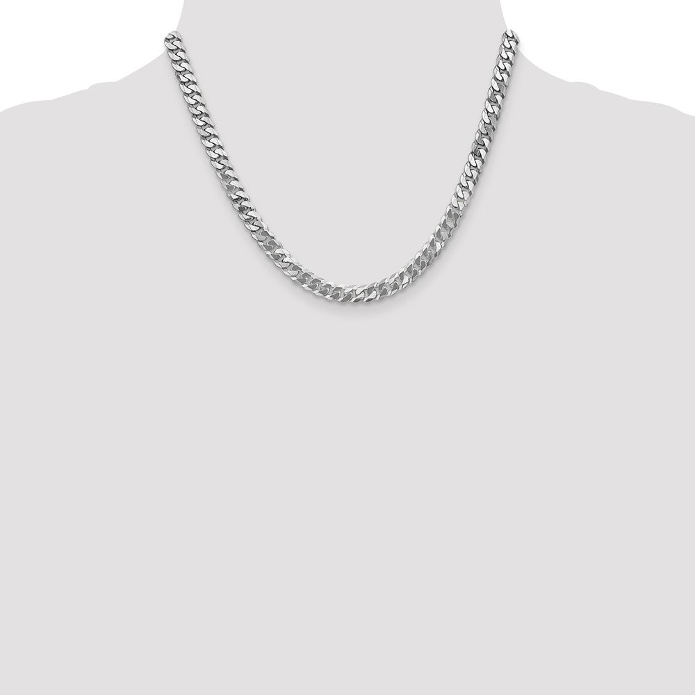 14K White Gold 18 inch 6.25mm Flat Beveled Curb with Lobster Clasp Chain