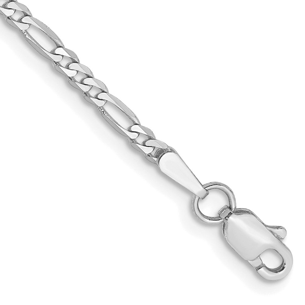 14K White Gold 8 inch 2.25mm Flat Figaro with Lobster Clasp Bracelet