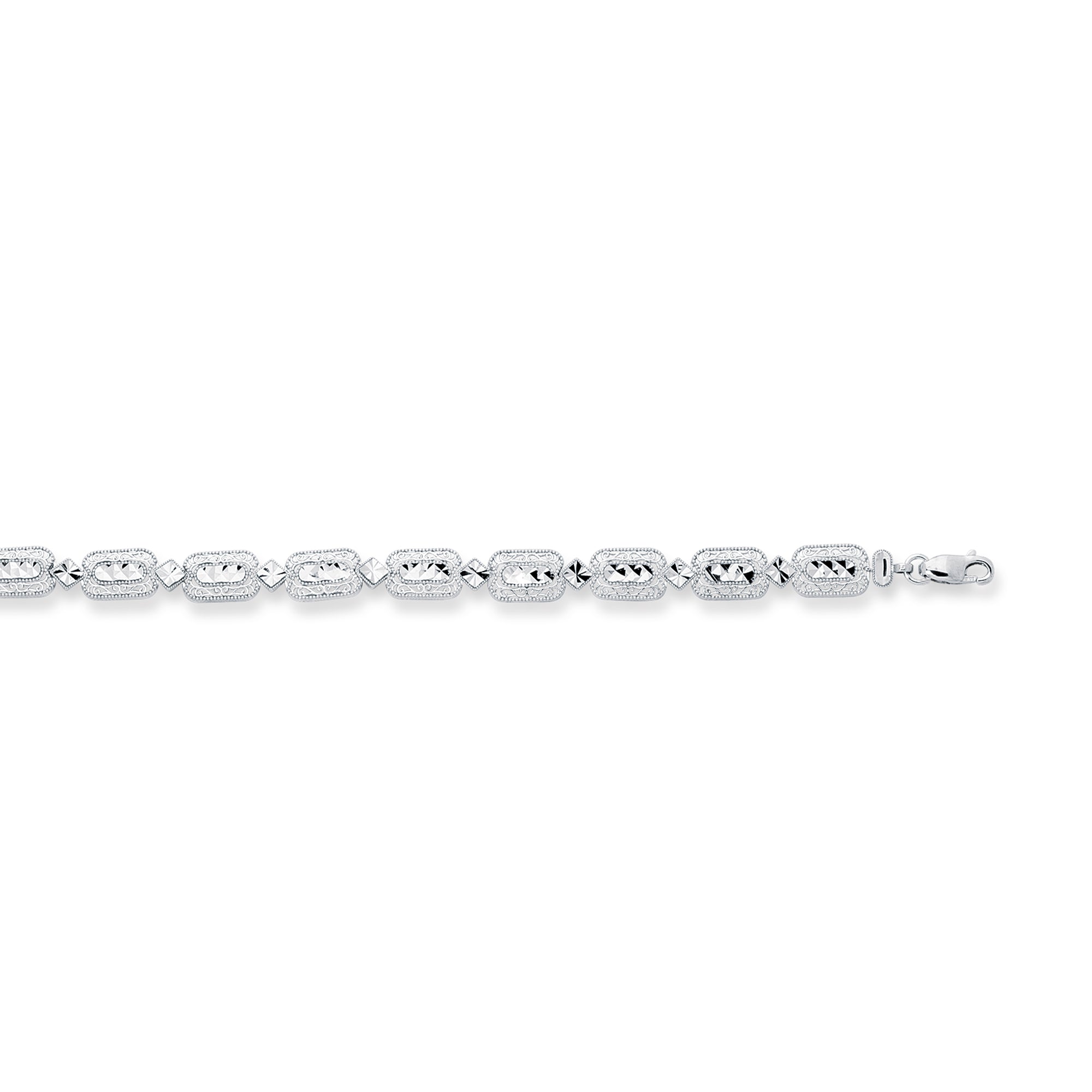 14K White Gold 7.25" Diamond Cut & Filigree Bracelet