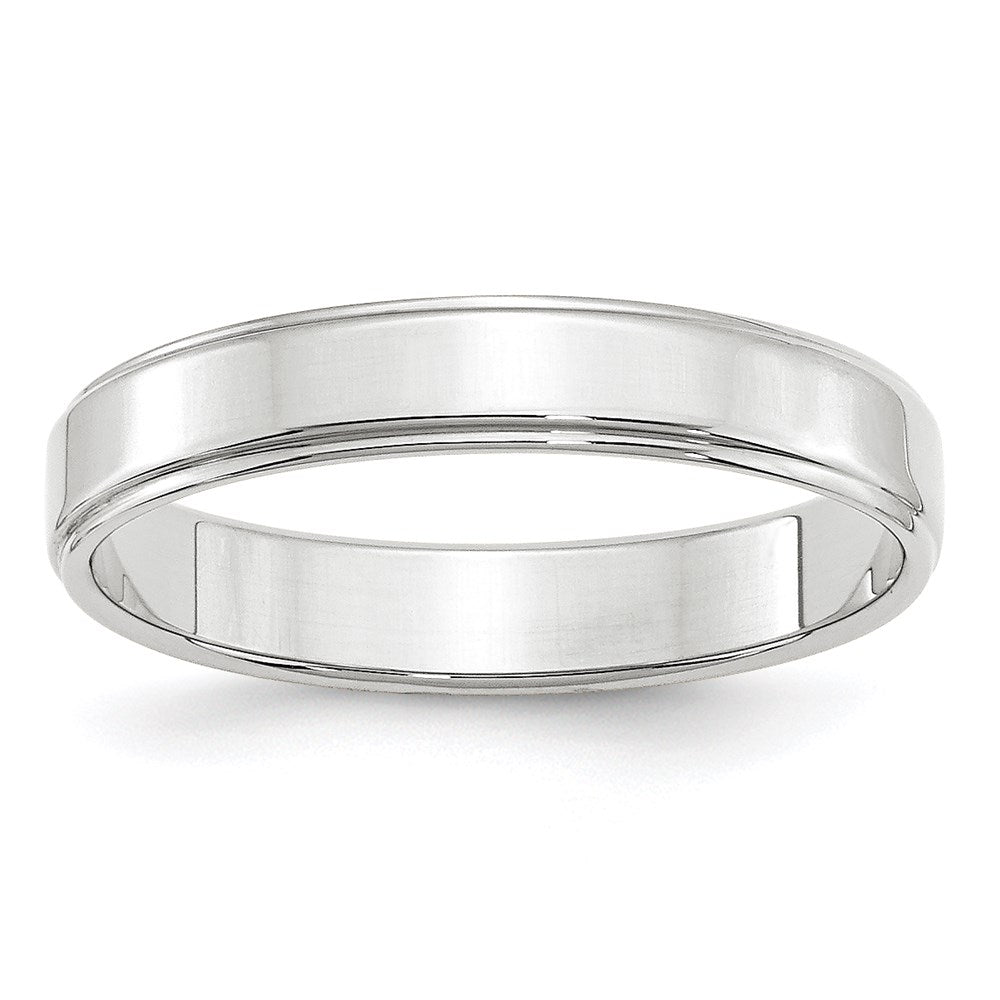 10k White Gold 4mm Flat with Step Edge Wedding Band Size 8