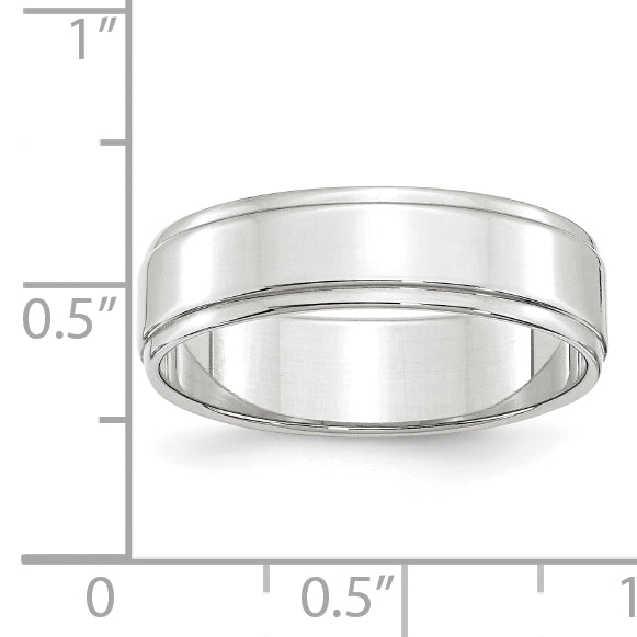 10k White Gold 6mm Flat with Step Edge Wedding Band Size 13.5