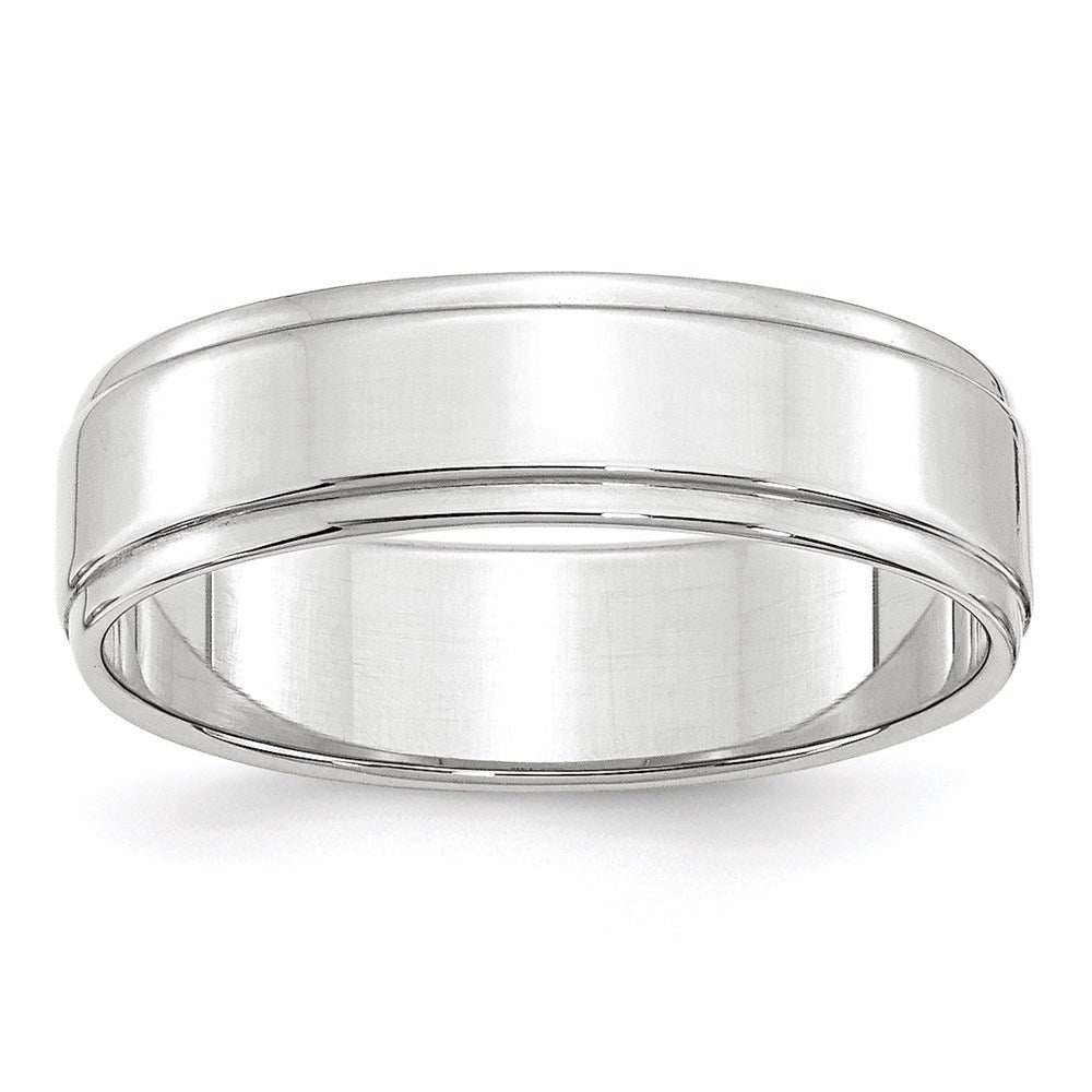 10k White Gold 6mm Flat with Step Edge Wedding Band Size 9.5