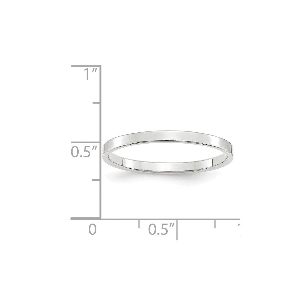 14k White Gold 2mm Lightweight Flat Wedding Band Size 4