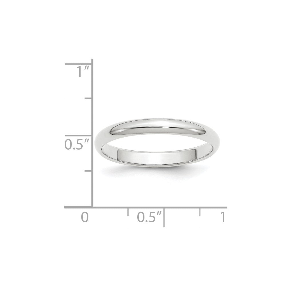 14k White Gold 3mm Half-Round Wedding Band Size 9.5