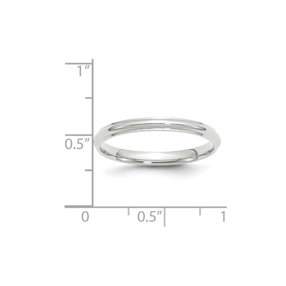 14k White Gold 2.5mm Half Round with Edge Wedding Band Size 9.5