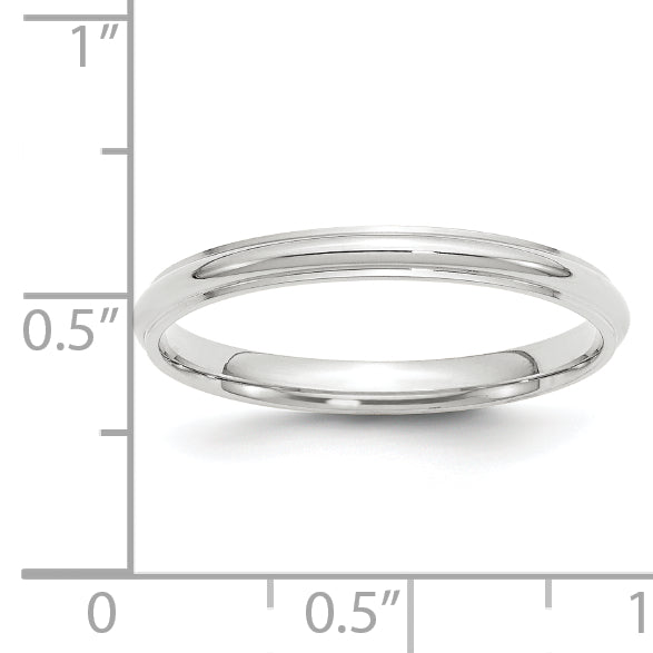 10k White Gold 2.5mm Half Round with Edge Wedding Band Size 10