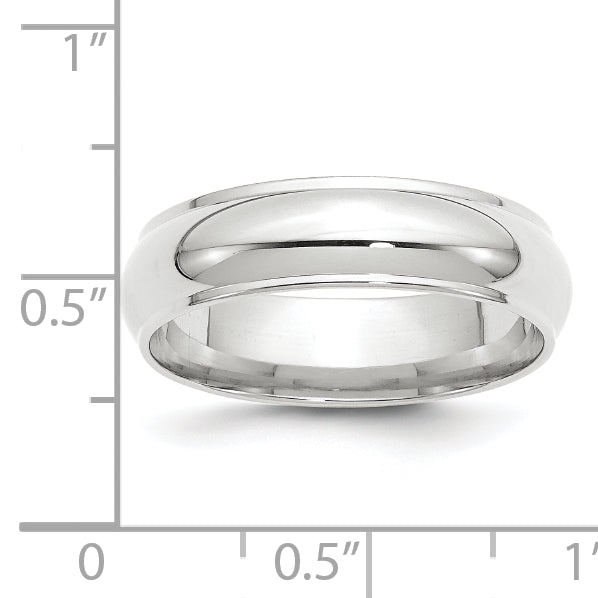 10k White Gold 6mm Half Round with Edge Wedding Band Size 4