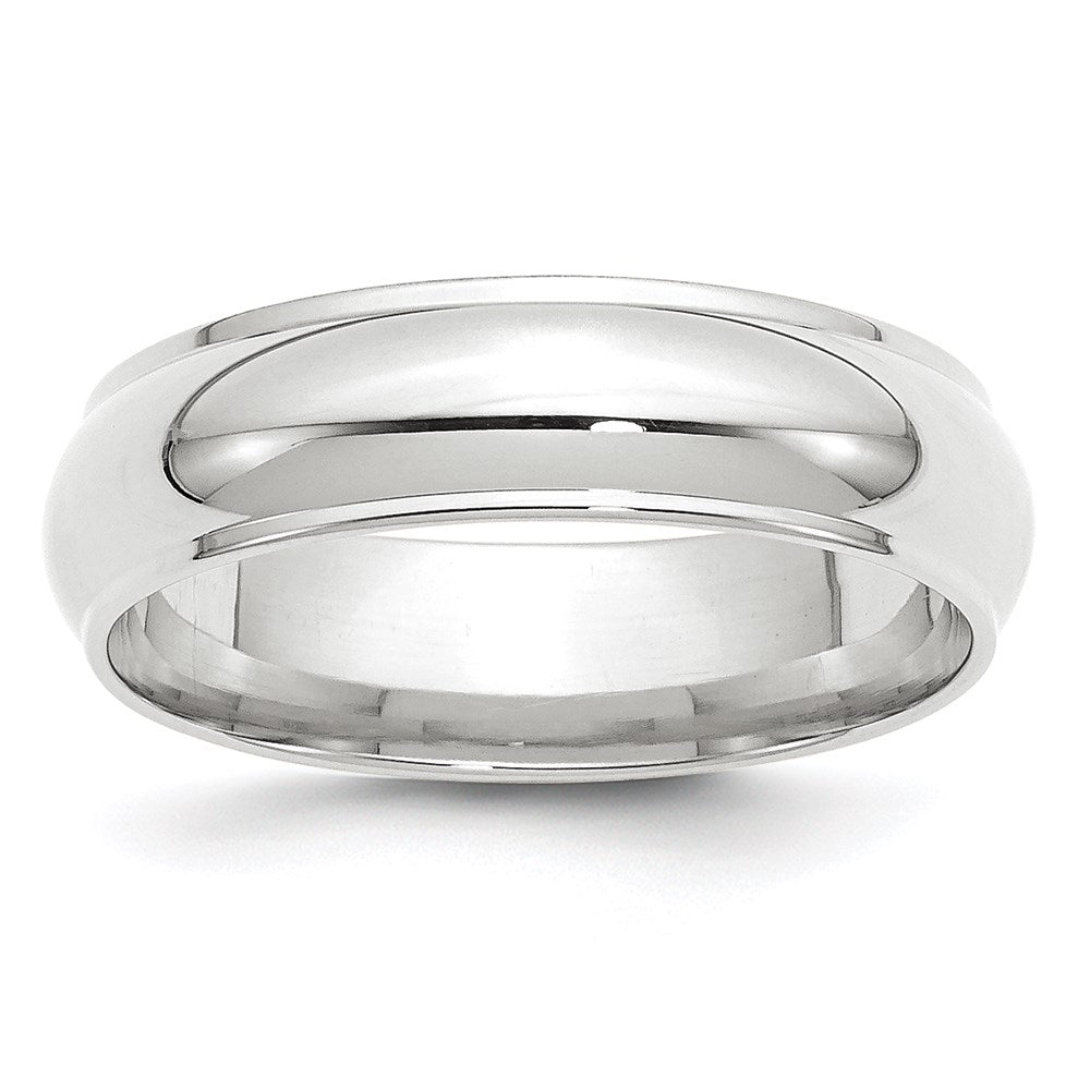 10k White Gold 6mm Half Round with Edge Wedding Band Size 13