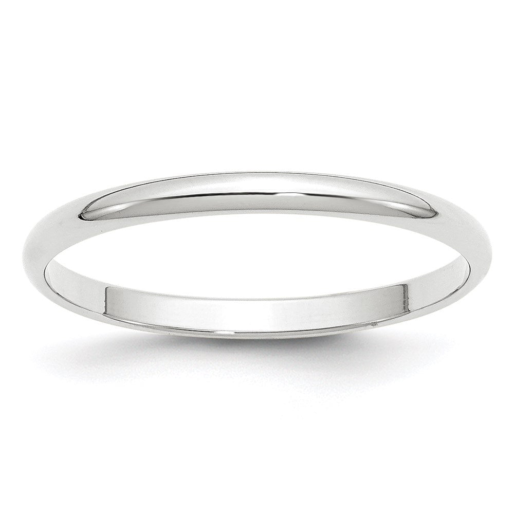 14k White Gold 2mm Lightweight Half Round Wedding Band Size 5