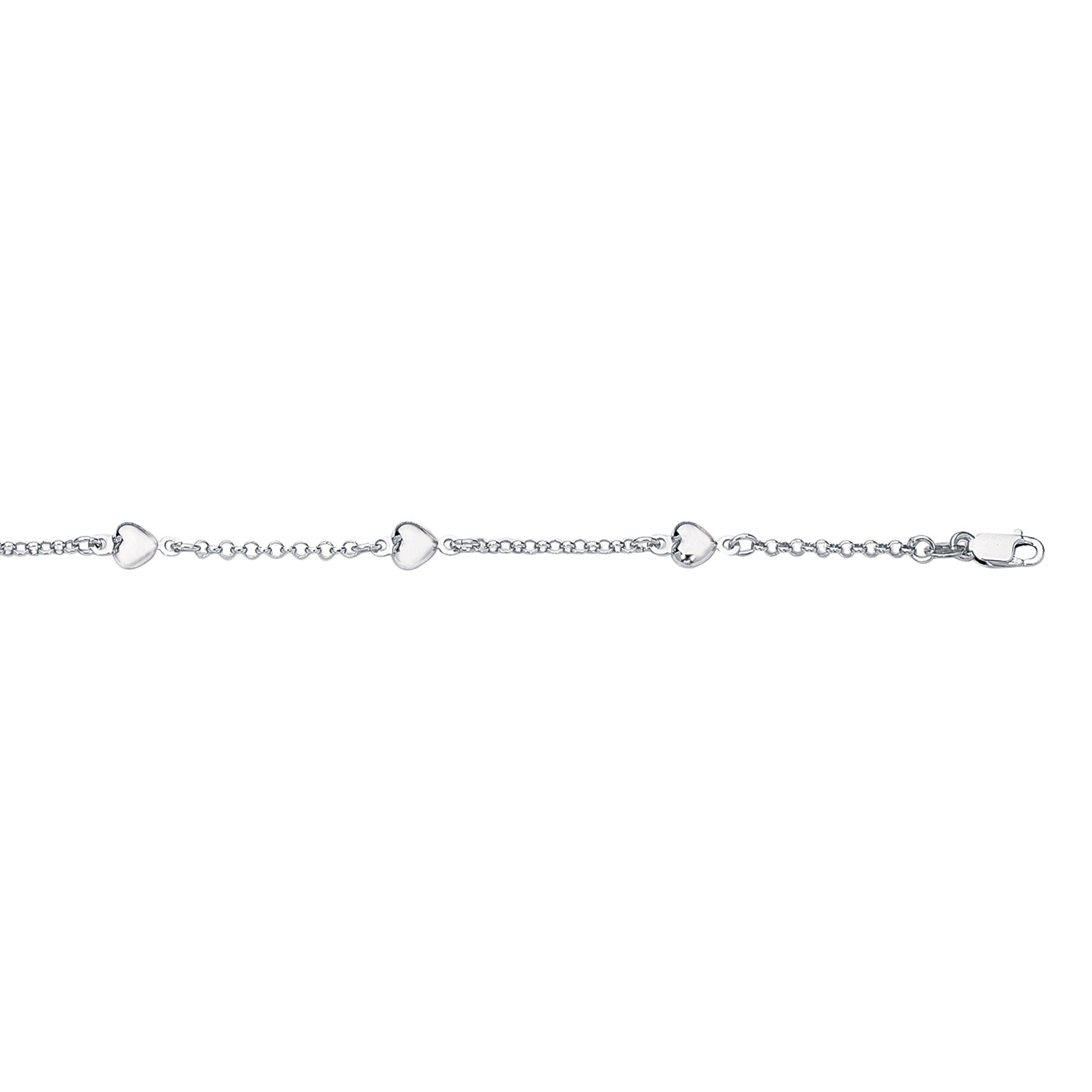 14K White Gold 10" Polished Heart Station Bracelet