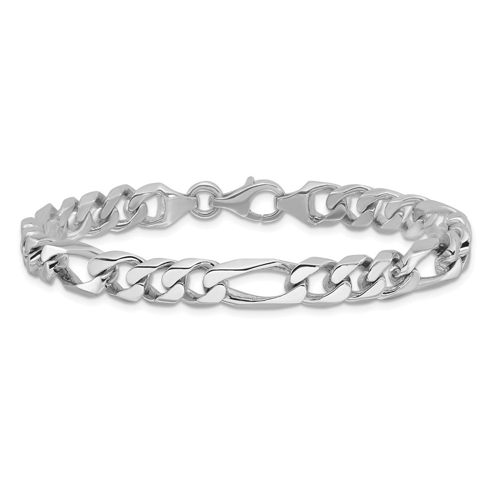 14K White Gold 9 inch 8mm Hand Polished Figaro Link with Fancy Lobster Clasp Bracelet