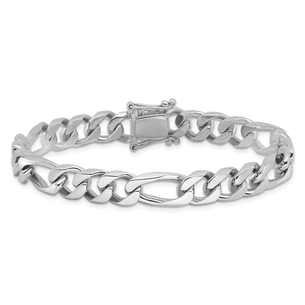 14K White Gold 8 inch 9mm Hand Polished Figaro Link with Box Catch Clasp Bracelet